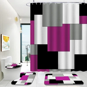 ENYORSEL Purple Bathroom Sets with Shower Curtain and Rugs 4PCS Geometric Bathro - Picture 1 of 7