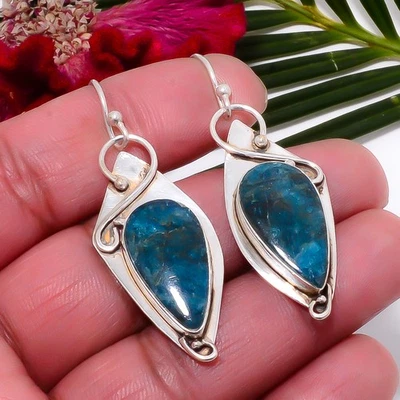 Brinco feito à mão de prata esterlina 925 azul apatita - Bahia Mines 2,03" Sku40 - Imagem 1 de 4
