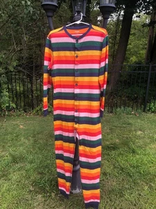 Old Navy Unisex Rainbow Stripe Thermal Base Pajama Lounge Button Up Sz. M - Picture 1 of 3