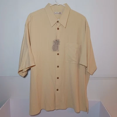 Caribbean Cozumel 100% Silk Button Up Relaxed Fit Shirt Mens Sz XL Butter Plaid - Image 1 of 4