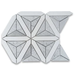C85G5XH Carrara White Marble Tessellated Faceted Mosaic Tile Honed - Picture 1 of 6