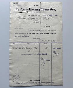 1894 KALIFORNIEN + IOWA + NEW YORK BANKS SAMMLUNG & ÜBERWEISUNGSDOKUMENTE FP42 - Bild 1 von 8