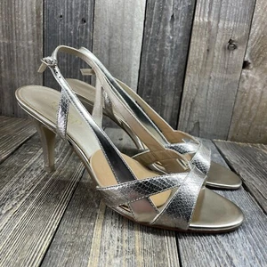 Franco Sarto Gold Leather Heels Strappy Slingback Dallas Pump 10M - 26658900 - Picture 1 of 12
