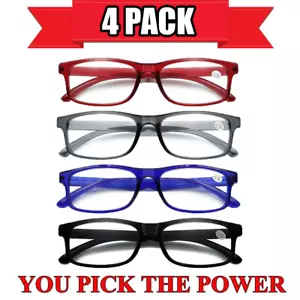 Mens Womens Reading Glasses Unisex 4 Pack Classic Frame Style Readers New Power - Picture 1 of 13