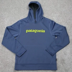 Patagonia Hoodie Mens XS Blue/Lime Polyester L/S Hooded Sweatshirt Pullover - Picture 1 of 12