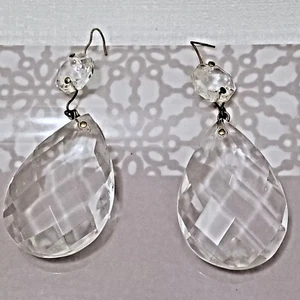 Vtg PAIR Cut Crystal Chandelier Prisms 2" Teardrop Icicles w/Octagon Prism - Picture 1 of 13