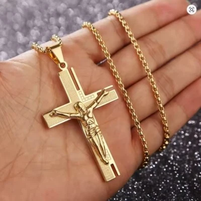 Colgante religioso cruz crucifijo de Jesucristo para hombre con collar Foto 1 de 4