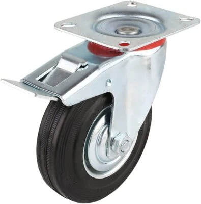 Ruota per carrello girevole rotella 160mm con freno 360Â° Piastra Di Fissaggio - Immagine 1 di 4