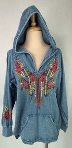 Avani del Amour Floral Embroidered Hoodie Hooded Pullover Sweater M - Picture 1 of 5
