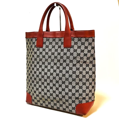 Gucci Tote Bag Authentic GG Canvas Leather Red Rank AB From Japan #410 - Image 1 of 4