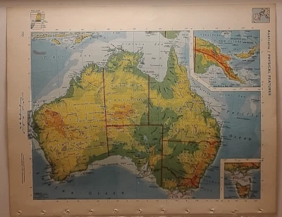 Vintage AUSTRALIA RELIEF Map from a 1967 Mid-Century Modern World Book Atlas - Image 1 of 4
