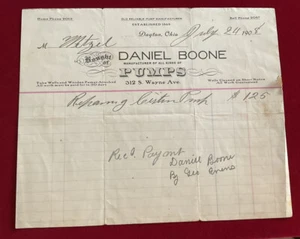 Boone Pump Co Dayton OH Letterhead Bill (Descendant of Famous KY Daniel Boone) - Picture 1 of 3