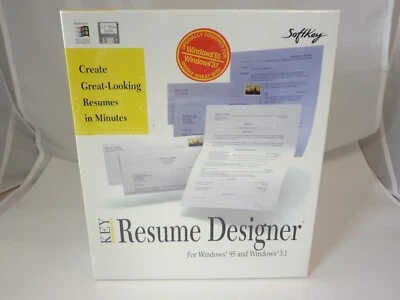 SoftKey Key Resume Designer (PC, 1996) Windows 95 and 3.1 - Factory Sealed & New - Image 1 of 4