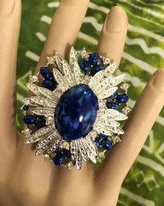 Estate Find, Sarah Coventry, Anniversary Faux Lapis & Rhinestones Brooch Pin - Picture 1 of 12