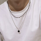 Simple Double-layered Pearl Necklace Man Black Rhinestone Pendant For Men's