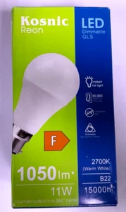 1x 11W (=75W) LED Dimmable GLS 2700k Warm White, BC B22 Light Bulbs Lamp - Picture 1 of 2