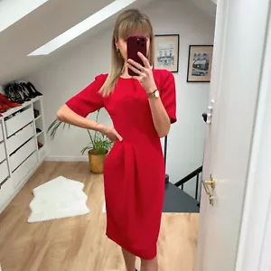 Laura Ashley Red Fitted Short Sleeve Fitted Mini Midi Dress 8 Work Office - Picture 1 of 4