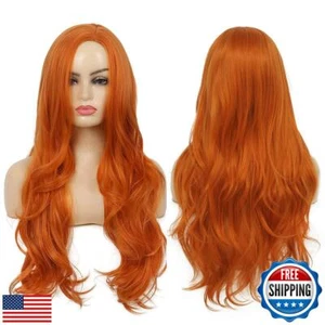 Baruisi Long Curly Wavy Orange Wigs for Women Side Part Natural Looking Synth - Picture 1 of 5