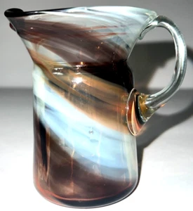Pitcher Blown Sooner Glass Amber Brown White Swirl Miniature Vase Vintage - Picture 1 of 10