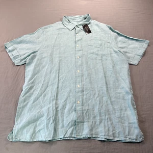 NEW Tasso Elba Shirt Mens XL Teal Blue Linen Button Up Lightweight Beach Camp - Picture 1 of 9