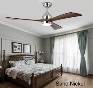 52" Inch Sand Nickel Ceiling Fan w LED Light, Solid Wood Blade, DC Motor, Remote - Picture 1 of 8