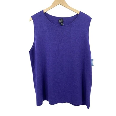 Eileen Fisher 贝壳背心尺寸 2X 全新虹膜针织美利奴羊毛无袖 — 第 1/4 张图片