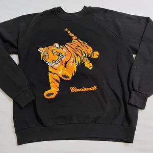 Vintage 1980s Cincinnati Bengals Tiger Puff Print Sweatshirt Size XL Black - Picture 1 of 7