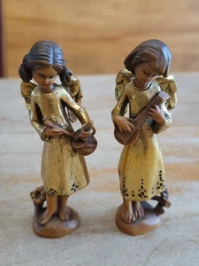 Pair of Carved Nativity Angels Playing Instruments 4" Italy - Bild 1 von 6