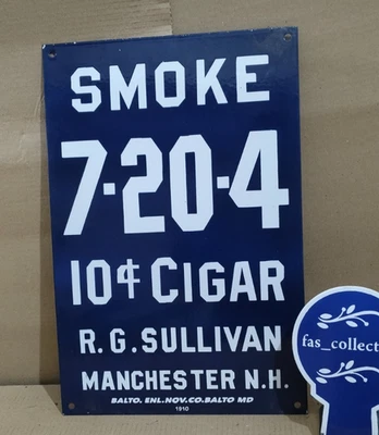 R.G. Sullivan Co.'s "7-20-4" Cigar Porcelain Enamel Sign  18 x 12 Inches 1 Sided - Image 1 of 4