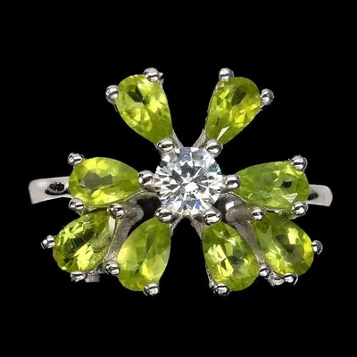 925 Sterling Silver Ring Pear Peridot 5x3mm Simulated Cz Gemstone Jewelry Size 8 - Image 1 of 4