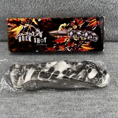 BUCK SHOT - Cuchillo táctico calavera gris negro hoja de bloqueo de acero CM Foto 1 de 4