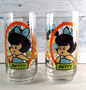 Vintage Collectible BETTY Hanna Barbera 1986 Pizza Hut Kids Flintstones Glass - Picture 1 of 11