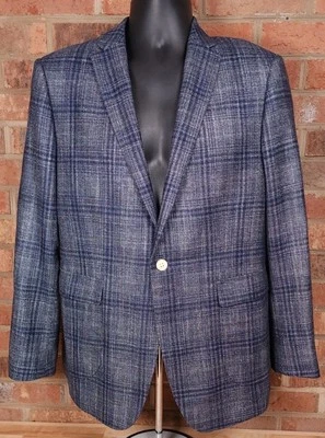 Casaco esportivo Hive & Colony xadrez azul lã loro piana seda masculino tamanho 38R sob medida - Imagem 1 de 4