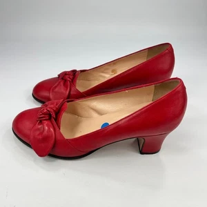 Hobbs Red Full Leather Court Heels Women's UK 7 Bow Detail Stylish Mid Heel - Picture 1 of 13