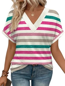 V Neck Tops for Women Cute Summer 2025 Fashion Trendy Short Sleeve Shirts and... - Picture 1 of 5