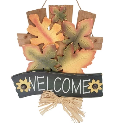 Letrero de bienvenida de madera hojas de otoño decoración de pared puerta de otoño naranja amarillo girasol Foto 1 de 4