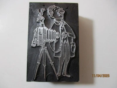 Printing Letterpress Printer Type Block Antique Camera w Photographer & Bird - Image 1 of 4
