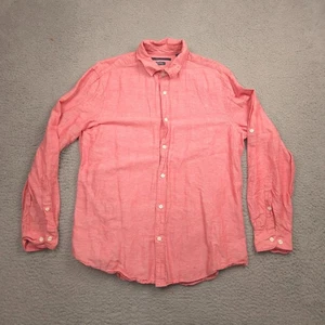 Perry Ellis Mens Shirt L Pink Linen Blend Button Up Long Sleeve Casual - Picture 1 of 10