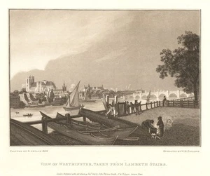 View of Westminster, taken from Lambeth Stairs. Aquatint by George Arnald 1809 - Picture 1 of 1