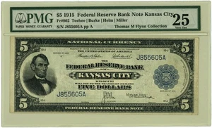 FR.802 $5 1915 Federal Reserve Bank Note Kansas City VF25 PMG 950750-47 - Picture 1 of 3
