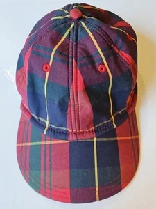 Vintage Plaid Y2K GAP Slideback Adj. Red Navy Blue Green Ear Flaps Cap Taiwan - Picture 1 of 10