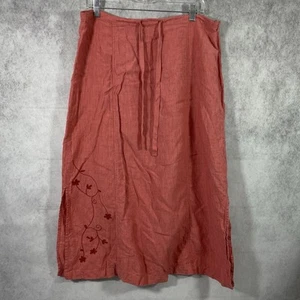 Linden Hill 100% Linen Midi Skirt Womens Size 16 Salmon Pink Embroidered. - Picture 1 of 10