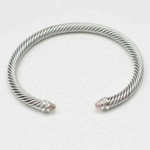 David Yurman Sterling Silver Cable Classics Bracelet Morganite and Diamonds 5mm - Picture 1 of 4