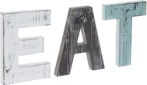 MyGift Rustic Multicolor Cutout Wooden EAT Letters, Wall Mounted Decorative Sign - Picture 1 of 7