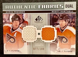 CHRIS PRONGER & SCOTT HARTNELL 11-12 SP GAME USED AUTHENTIC FABRICS DUAL 77/100