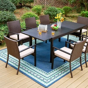 9 Pieces Outdoor Dining Sets Patio Furniture Sets Expandable Table Rattan Chairs - Picture 1 of 12