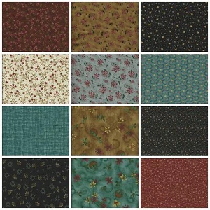 Bramble Berries by Buggy Barn Premium Quilting Cotton Black Teal Red Rust Cream  - Picture 1 of 7