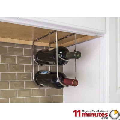 HARDWARE RESOURCES One Satin Nickel Kitchen Under Cabinet Wine Bottle Holder Vinegar Oil Bar Rack