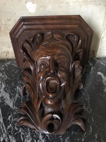 Antique French Wall Hung Console Wood Sculpture Table Sculpted Devil's Head 20th Cover