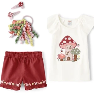 Gymboree 8 Fairytale Forest Fairy Top Floral Shorts Hair Clips Pony NWT 2023 - Picture 1 of 4